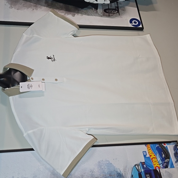 White and Tan Men's Fashion Polo Shirt - Picture 3 of 9